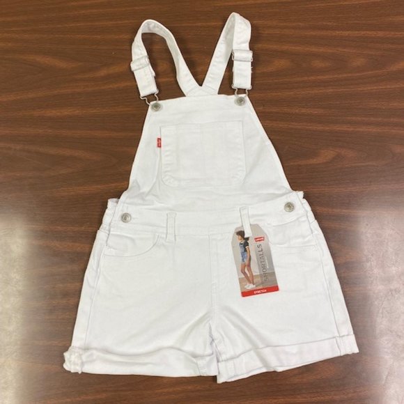 NWT Girl's Levi's White Relaxed Fit Stretch‎ Shortalls, size 10 Reg - Picture 1 of 15